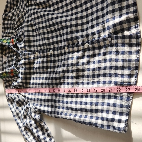 Intro Blouse Gingham Floral Embroidered Button Down Pocket Size PL Rockabilly - Picture 14 of 14